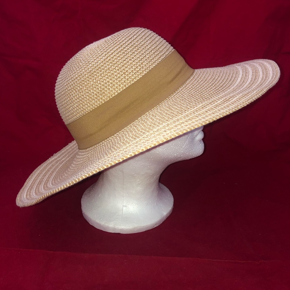 Magid Hats Womens Wide Brim Floppy Sun Hat 100% Paper Beige Two Tone With Bow - Picture 2 of 7